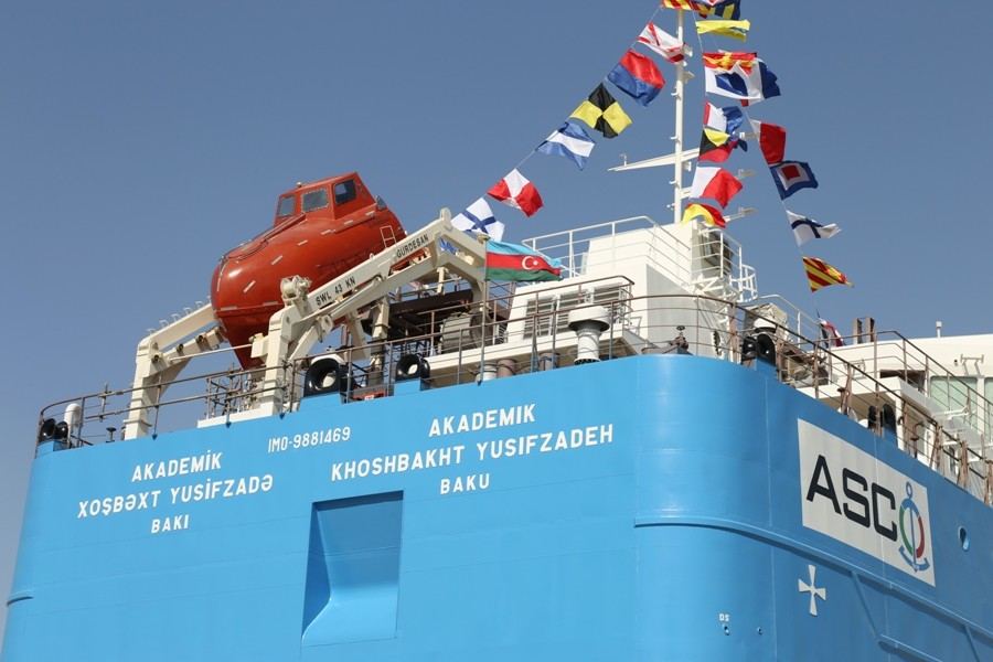 “Akademik Xoşbəxt Yusifzadə” tankeri suya salınıb (FOTO) - Gallery Image